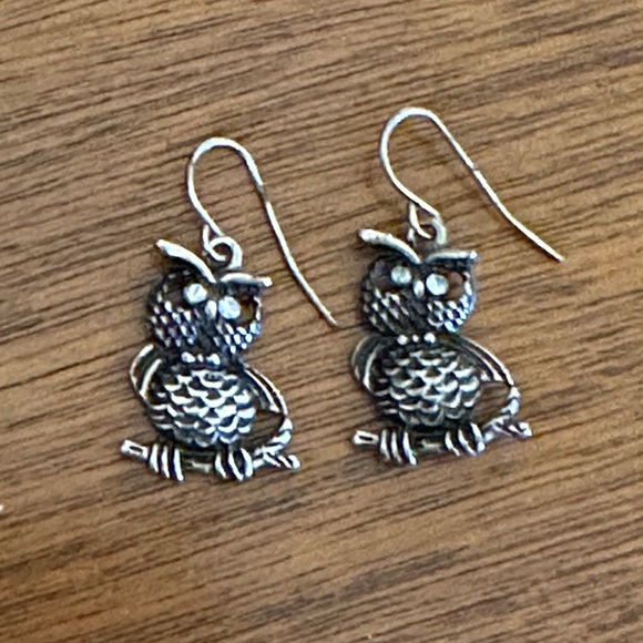 Silver Dangle Owl Earrings - Picture 2 of 7